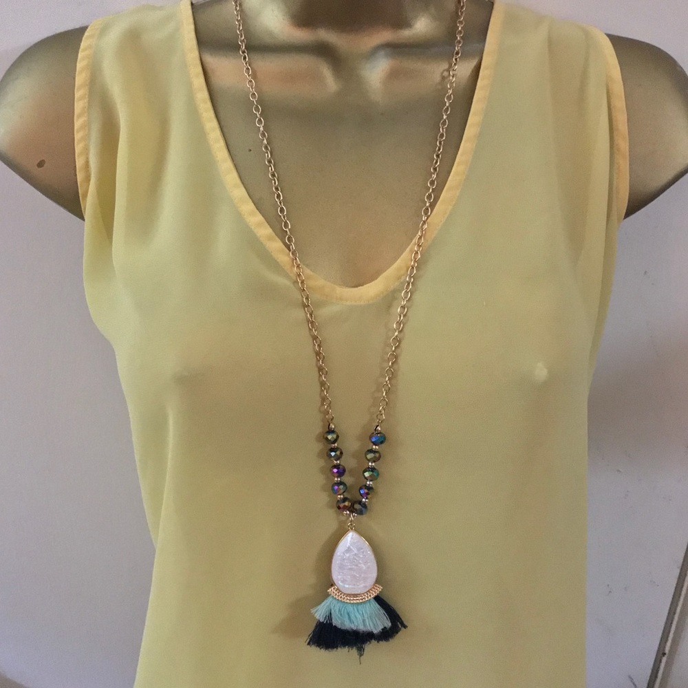 Bohemian Jungle long gold chain fringe necklace